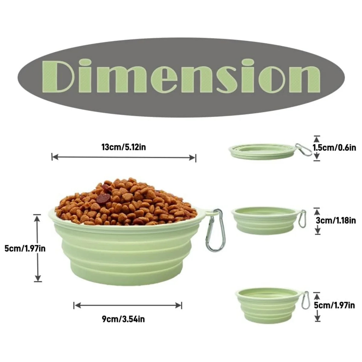 Collapsible Travel Silicone Pet Bowl with Carabiner
