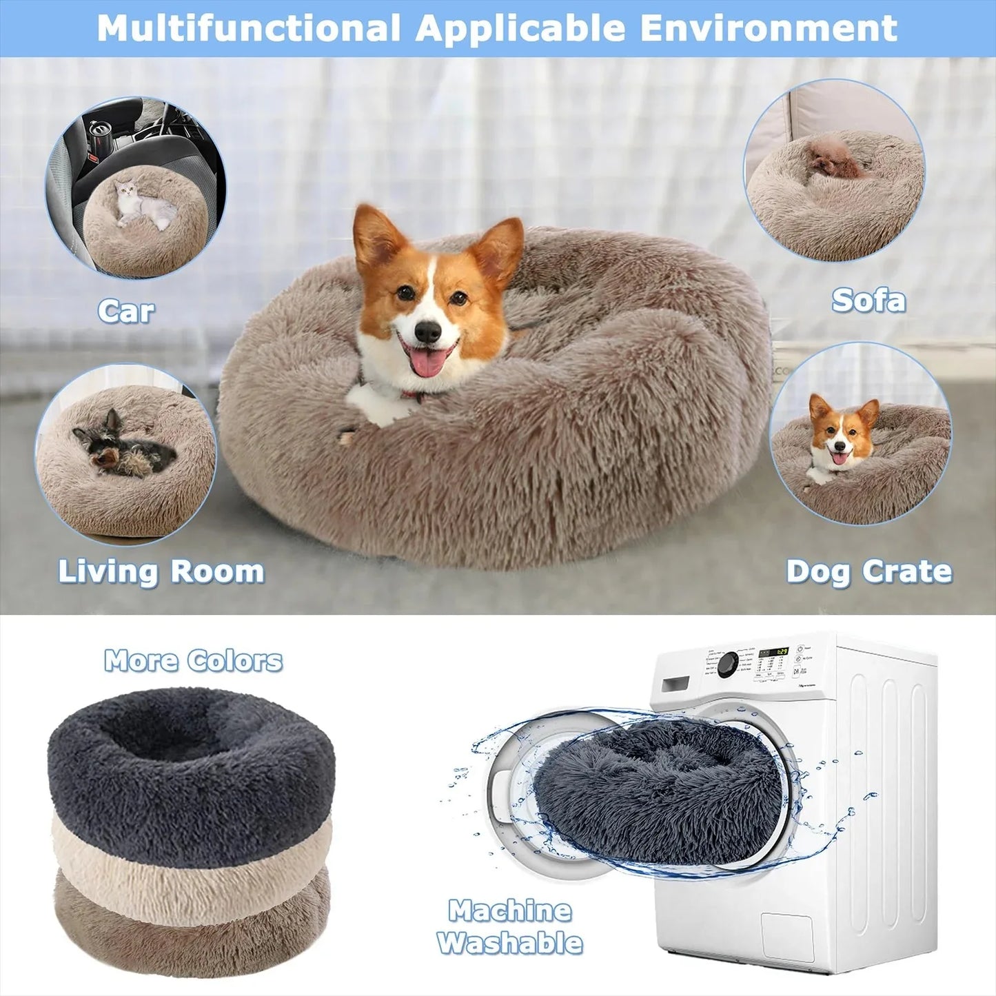 Cozy Washable Plush Round Pet Bed